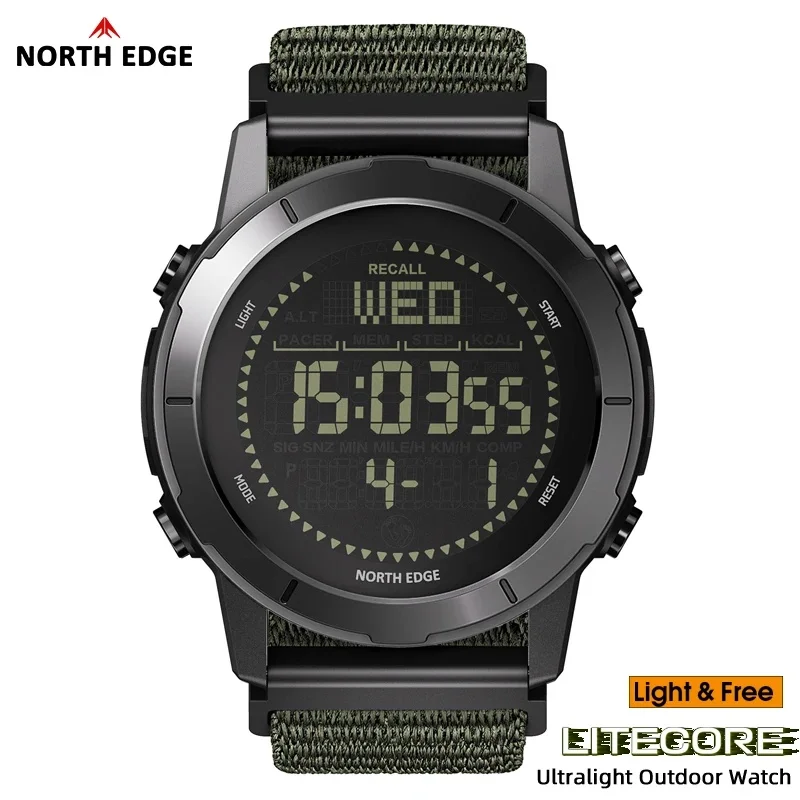 NORTH EDGE LITECORE Men's Digital Sports Watch - Lightweight Outdoor Waterproof Wristwatch with Compass & Pedometer