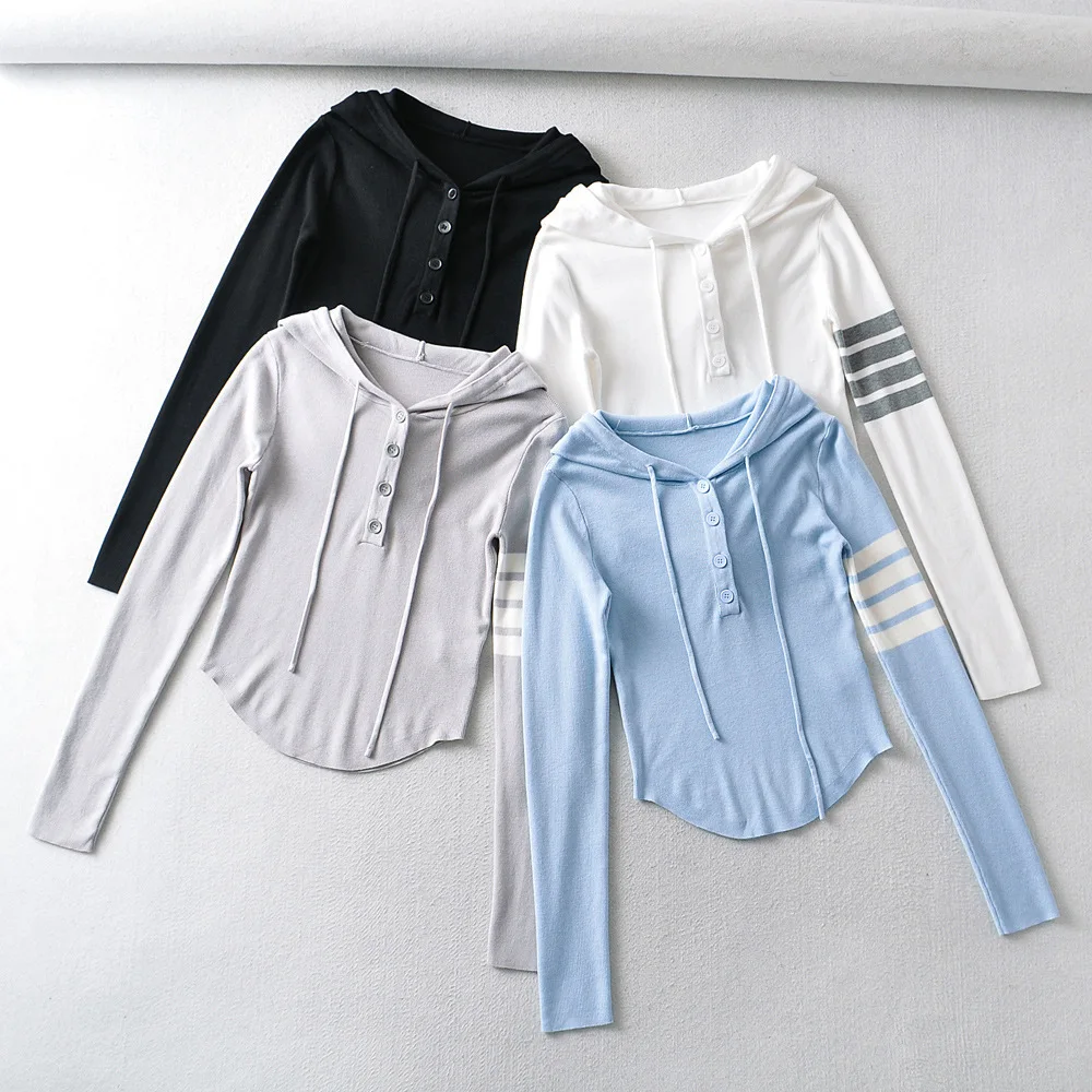 

Basic Hoodies Women Autumn Clothes Long Sleeve Bottn Hooded Sweatshirts Tops Fashion New Simple Style Casual Pullover Ladies