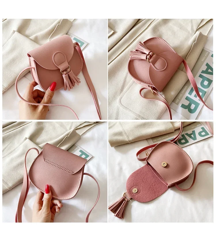 Kids PU Leather Shoulder Bag -Cute Princess Crossbody Purse for Girls, Baby Tassel Handbag, Small Coin Pouch & Fashion 크로스백