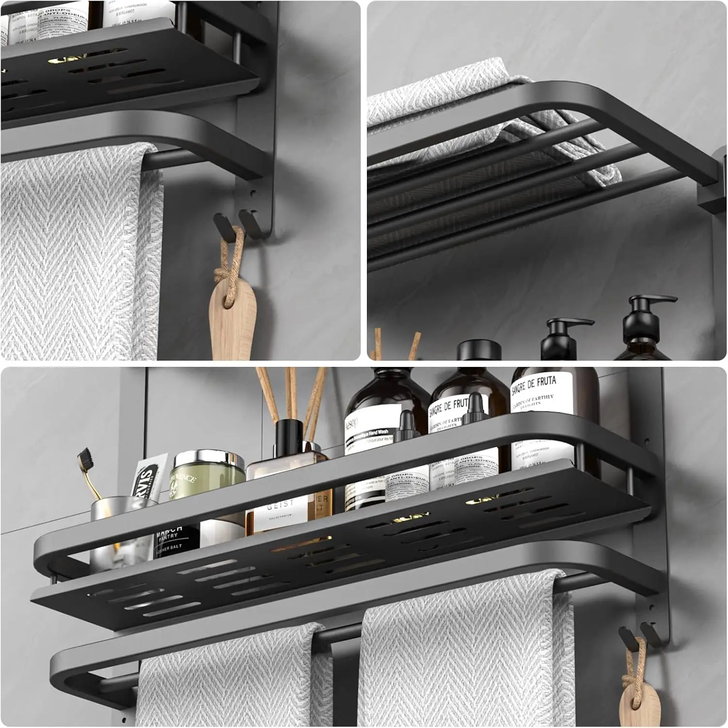 NEW 22.8Inch Towel Rack for Bathroom and Lavatory Towel Hanger with Wall Mount Bars 304 Stainless Steel No Drill