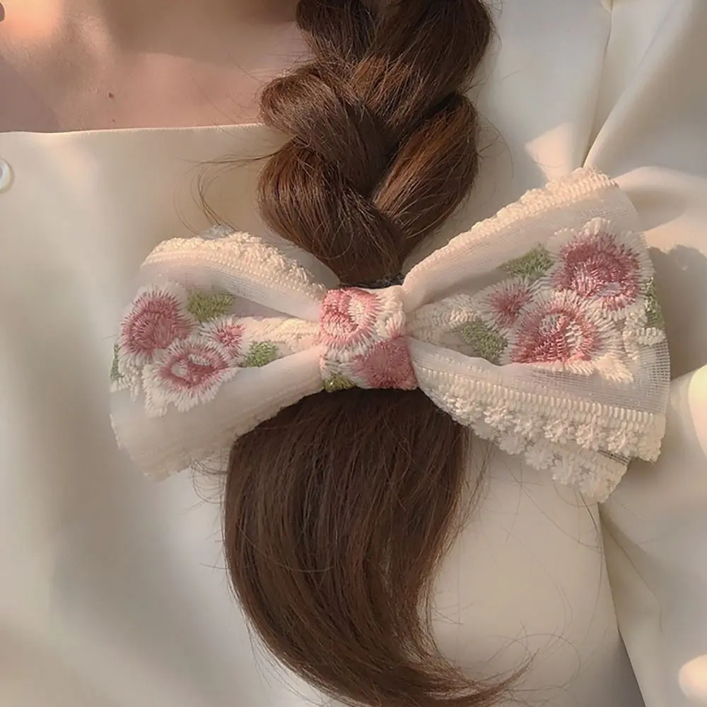 Fermaglio per capelli con fiocco in pizzo dolce ricamo floreale per lo Styling dei capelli morsetto a molla garza per capelli afferrare le donne ragazze - immagine 4