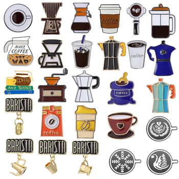 커피 메이커 에나멜 브로치 커피 콩 그라인더, 커피 주전자 컵 가방, 바리스타 배지, 펑크 라펠 커피 컬렉션 핀, 쥬얼리 선물