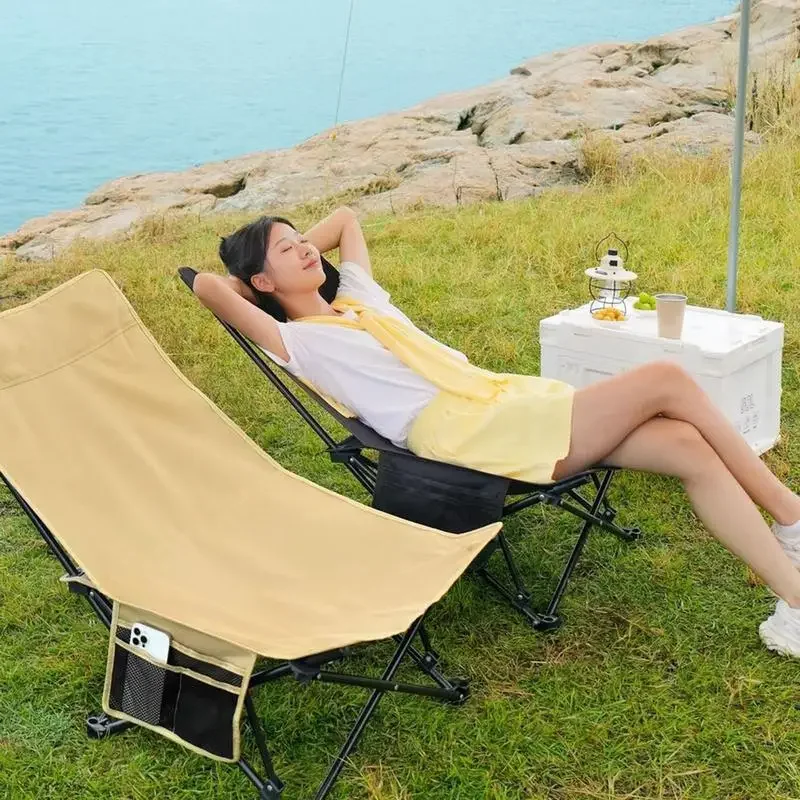 Camping Folding Moon Chair Outdoor Portable Foldable Chair with Side Pocket Ultra-Light Chaise Lounge for camping fishing folding chair folding camping chair