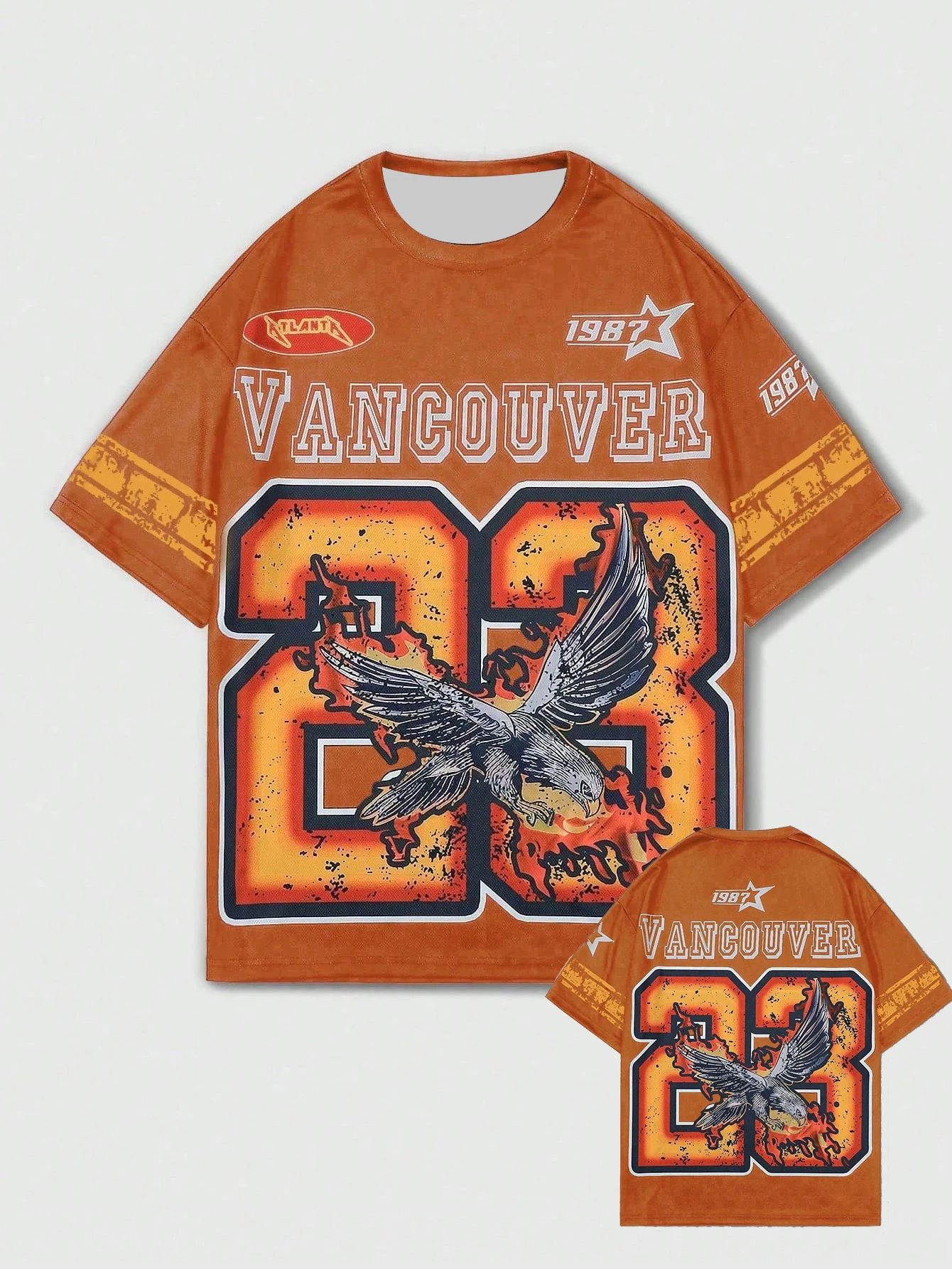 R-ROMWE Street Life Men's No.23 Graphic Print Short Sleeve T-Shirt Athletic Vintage Street Style Quick Drying Tops Men Clothing