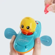  Children Bath Water Playing Toys Chain Rowing Boat Swim Floating Cartoon Duck Infant Baby Early Education Bathroom Beach Gifts 