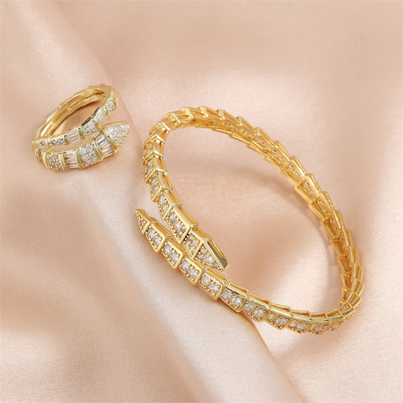 Yupsk Zircon Bracelet Fashion Shiny Snake Bone Open Bangles Exquisite Women's Wedding Party Accessories Gift