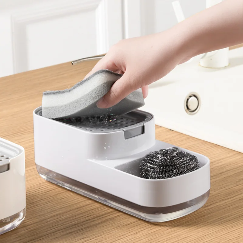 Description Picture 3 of item2 In1 Dish Soap Dispenser Liquid Soap Pump Dispenser Soap Container with Sponge Holder for Kitchen Bathroom Washing Accessories