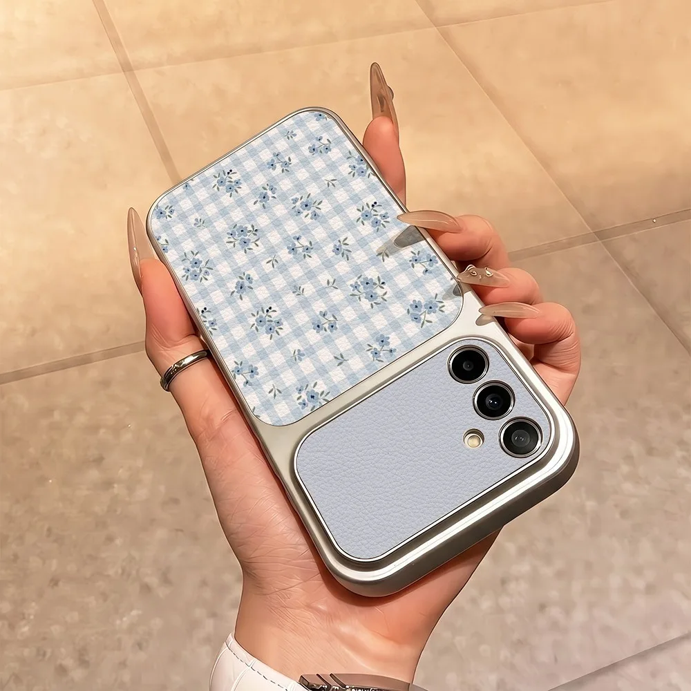 Blue Plaid Floral TPU Phone Case Cover