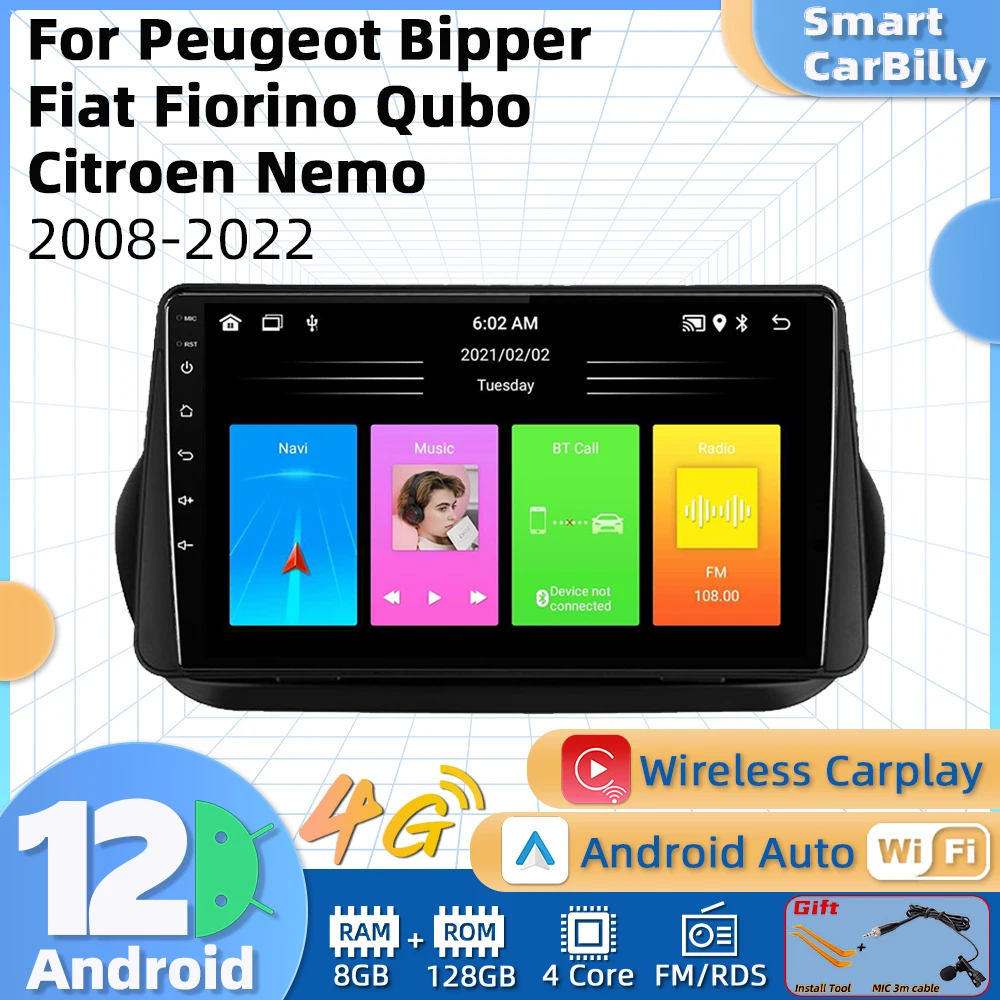 Multimedia Per Peugeot Bipper Fiat Fiorino Qubo Per Citroen Nemo 2008-2021 Carplay Navigazione Gps 2 Din Android Autoradio Stereo