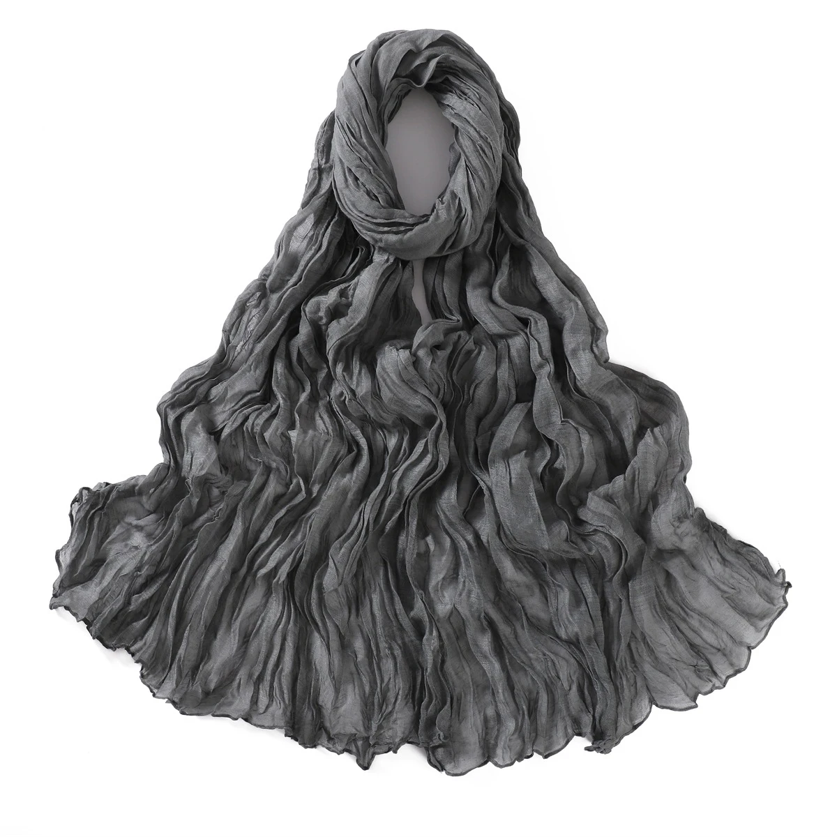 Women's Lightweight Crumpled Cotton Voile Scarf - Spring Solid Color Shawl Wrap