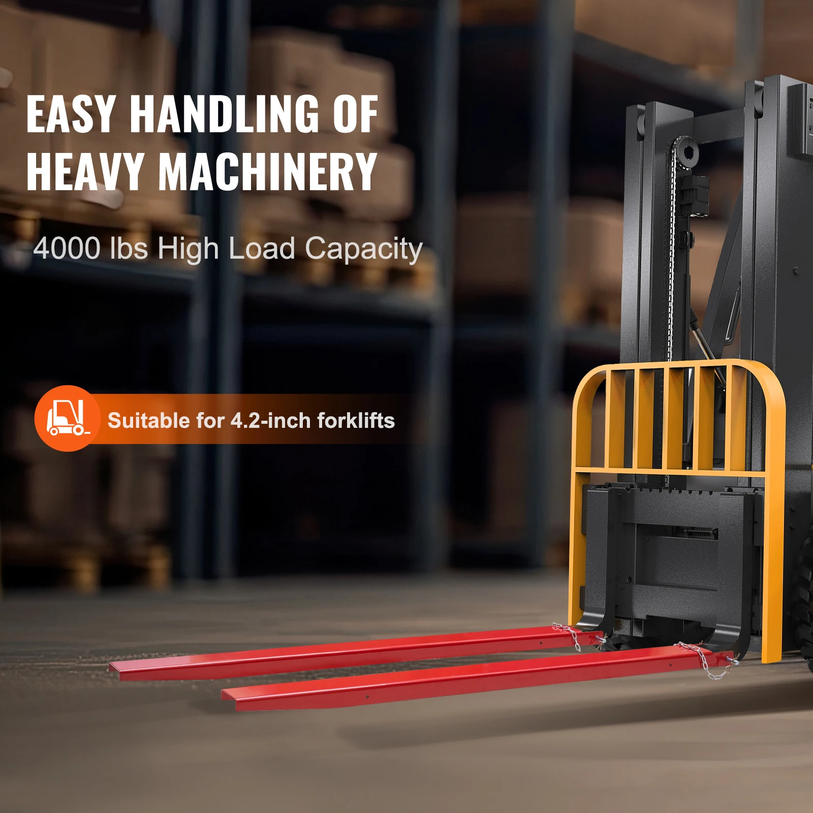 SucceBuy 1 Pair 72/82in Pallet Fork Extensions Sleeve Carbon Steel  with Pins Forklift Attachments for Warehouse Cargo Handling