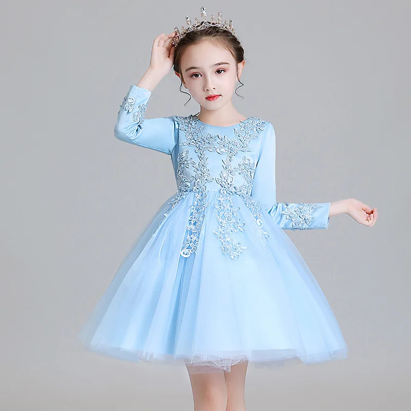 Red Blue Spring White Long Sleeve Princess Bridesmaid Dress For