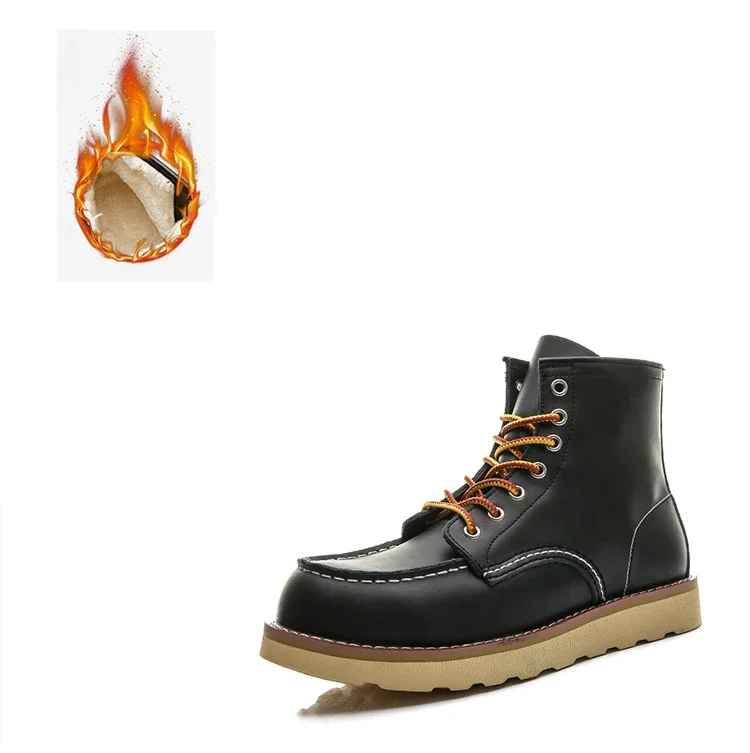 Red Black Winter Mens Shoes Desert Keep Warm Vintage Culture Wings Rookie Mens Boots Motorcycle Boots Red Black Western mens leather boots motorcycle leather boots