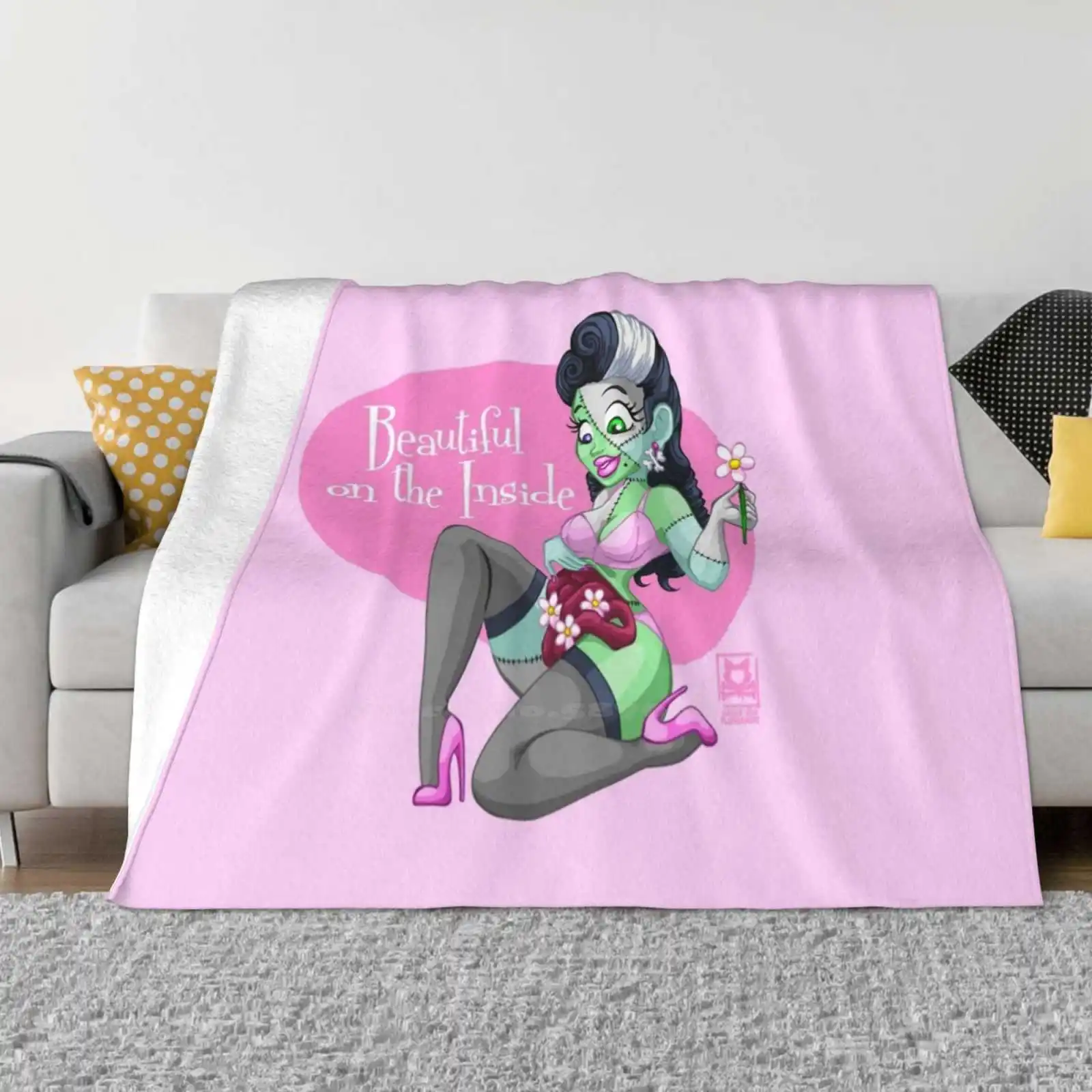 Bella All'Interno Coperte Morbide Super Calde Gettare Su Divano/Letto/Viaggio Zombie Girl Flowers Margherite Frankensteins Monster