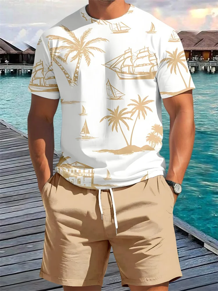 Shirt And Shorts Set Men Summer Hawaiian Printed Outdoor Sports