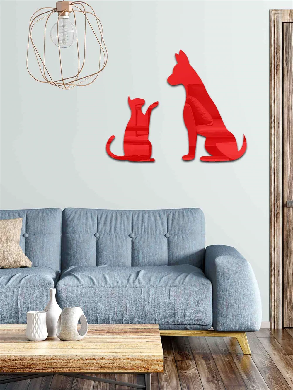 3D Mirror Wall Sticker Self-Adhesive Big Dog Little Cattle Art Mirror Decals DIY Background Living Room Decoration Wall Stickers
