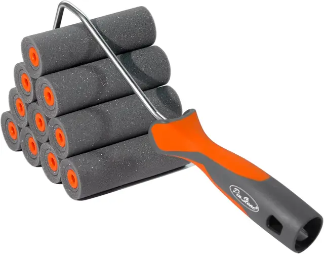 4 Inch Foam Paint Roller Kit with Caved-In Edges for Smooth Precision Finish on Walls Cabinets Doors Furniture Trim