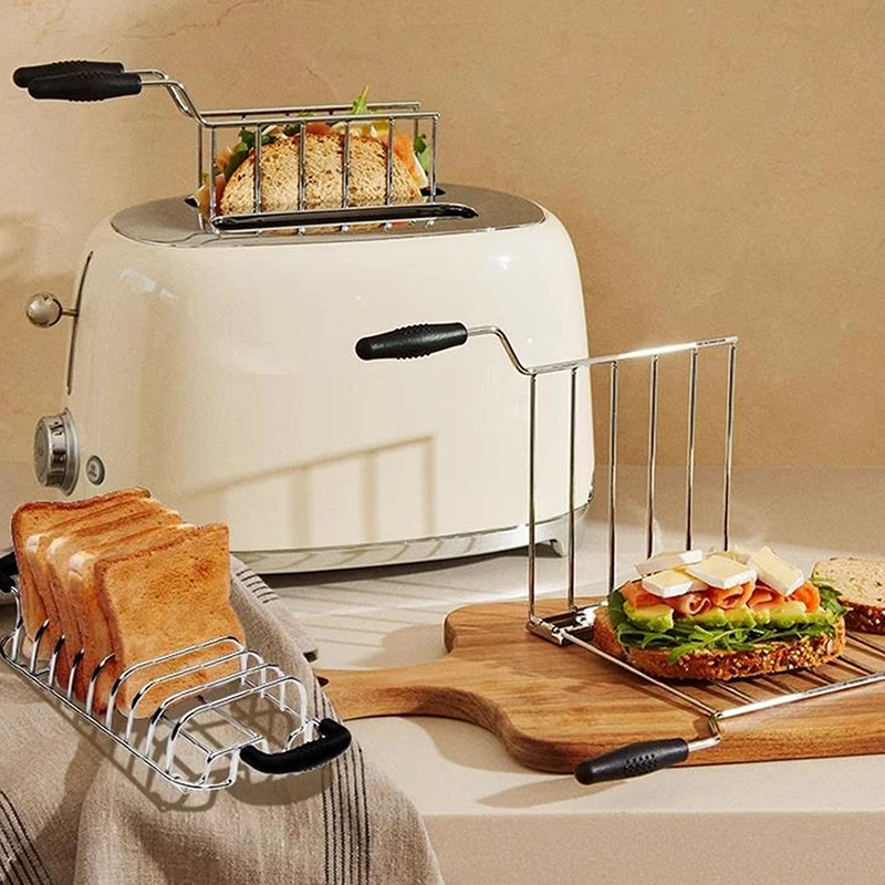 

Foldable Bread Warming Rack Stainless Steel Sandwich Holder Cage Anti-scalding Handle Toaster Accessory Kitchen Utensils 1pc