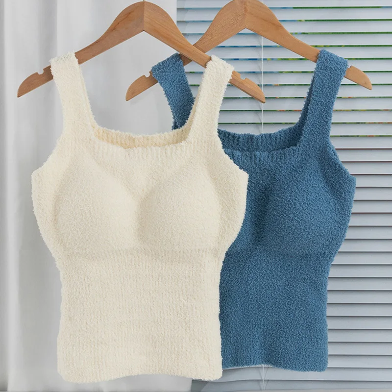 

1PC Warm Camisole Thermal Underwear Lambswool With Bra Vest Soft Winter Women Bottoming Clothing