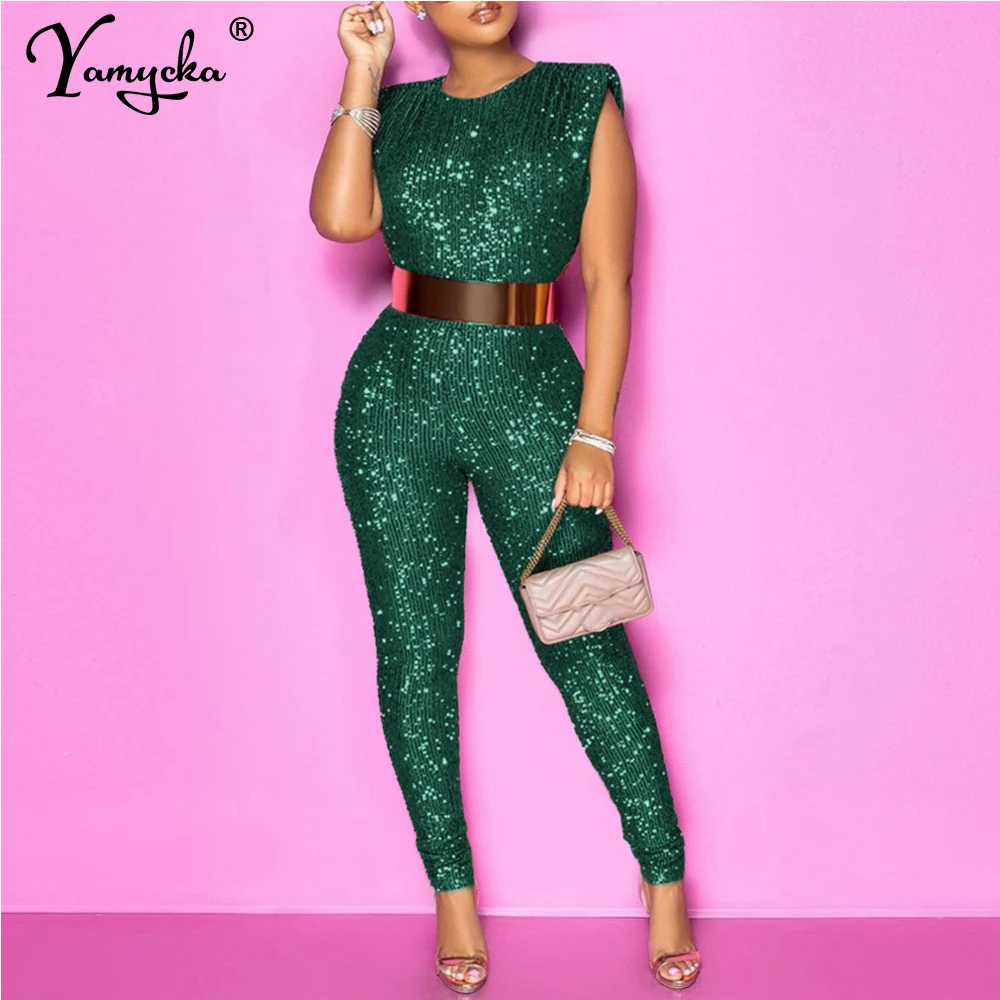 Sexy body Sequin jumpsuit women 2024 summer birthday party night club outfits bodycon jumpsuits woman bodysuit romper overalls