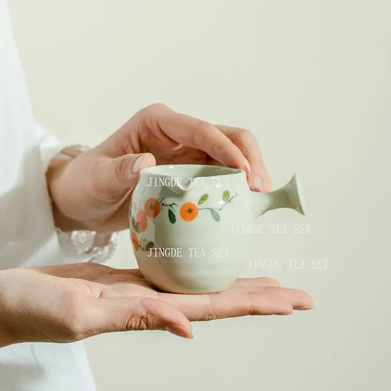 Ceramic Side Handle Fair Cup Anti Scald Household Chinese Tea Dispenser Hand Drawn Persimmon Tea Cup Tea Set Accessories