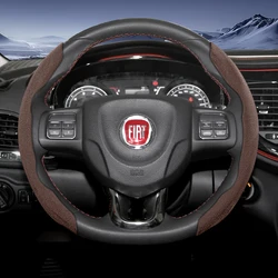 Fiat Sports Suede Steering Wheel Cover, Split Snap - On, Non - Slip and Durable (Mocha 2 - Piece Set)