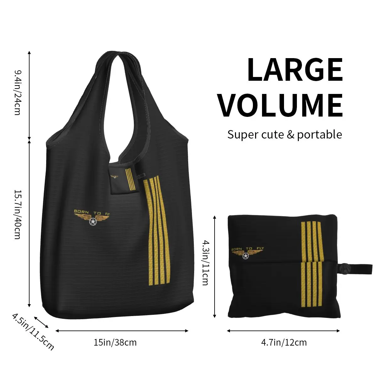 Reusable Born To Fly Flight Pilot Shopping Bag Women Tote Bag Portable Flying Aviation Aviator Grocery Shopper Bags