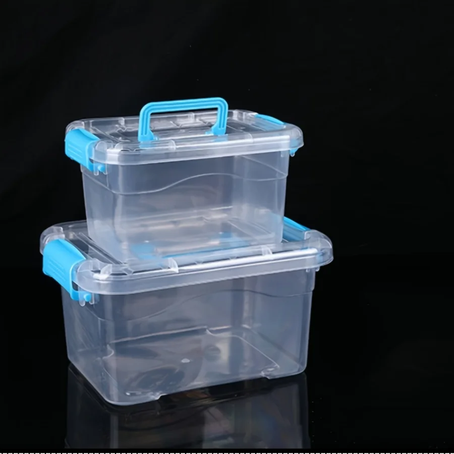 Close-up of a transparent storage box showing its lid and structure
