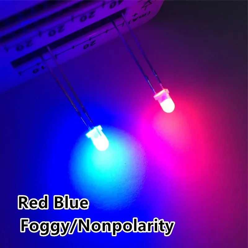 Pack of 100 Dual Color Misty Red/Blue/Green LED Lights - Two-Way Non-Polar 3mm Diodes