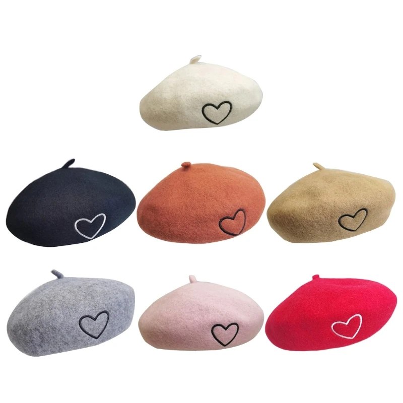 Kids Autumn Winter Artist Painter Cap Fashionable Hat with Heart Pattern DropShipping