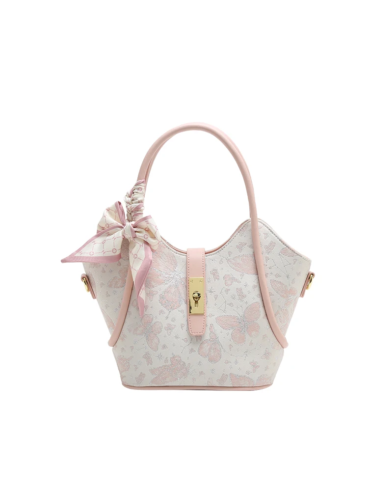 حقيبة حمل جلدية محمولة للنساء، تتميز بطباعة زهور ر...