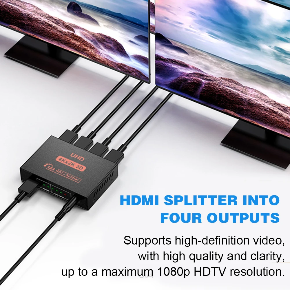 4K 30HZ HDMI-compatible Splitter Amplifier Adapter 1 in 4 Out Video Switcher 1080P Dual Display Converter for HDTV DVD PS3 Xbox