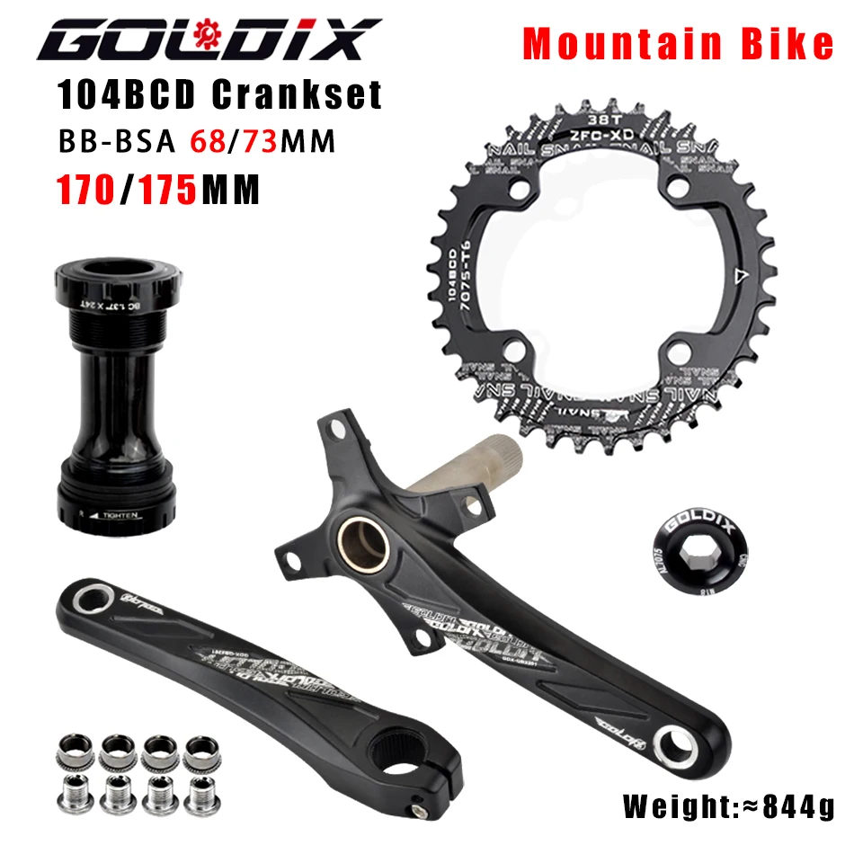 

GOLDIX 104BCD Wide & Narrow Tooth Mountain Bike Parts Crankset 170/175mm Cranks Round/Oval Chainrings 32T/34T/36T/38T MTB