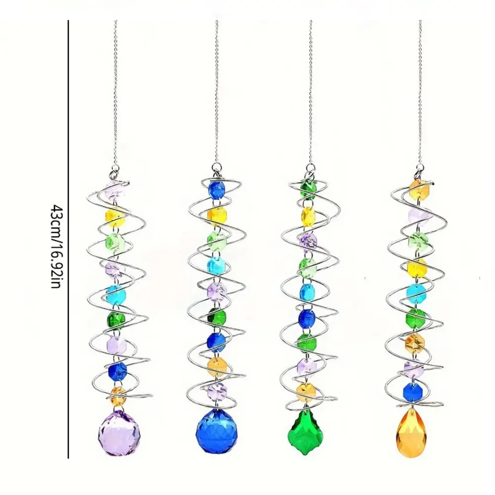 Double Spiral Tail Wind Spinner Hanging 3D Suncatcher Crystal Ball DIY Crafts Colourful Rainbow Catcher Home Decor Festival Gift