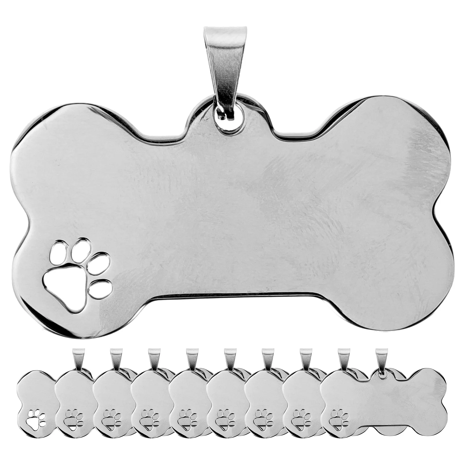 

10pcs Blank Tags Pet ID Tags Stainless Steel Cute Dog Bone Shape Dog Tags Collar Tag