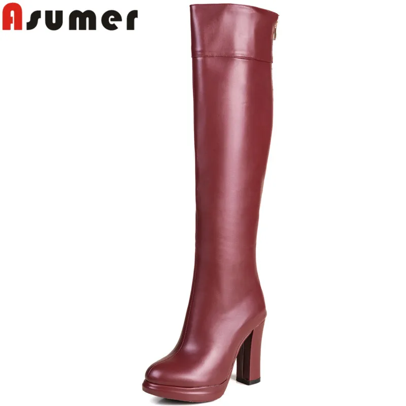 

ASUMER 2022 New Arrive Women Winter Boots Ladies Thick High Heels Over The Knee Boots Pu Zipper Dress Platform Shoes