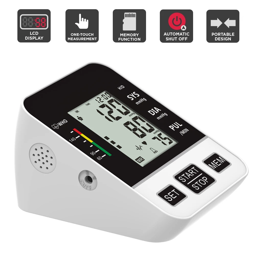 Digital Upper Arm Tonometer Medical Blood Pressure Monitor Heart Rate Sphygmomanometer Tensiometers Meter for Blood Pressure Monitor Blood Pressure Meter