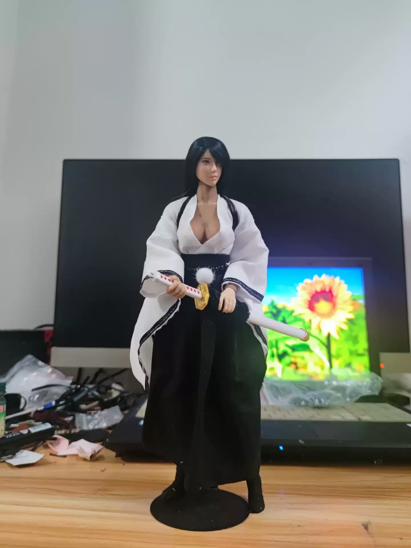 和服風フィギュア 黒と白 日本の忍者服,侍制服セット,黒と白,12インチ,セーラーコート