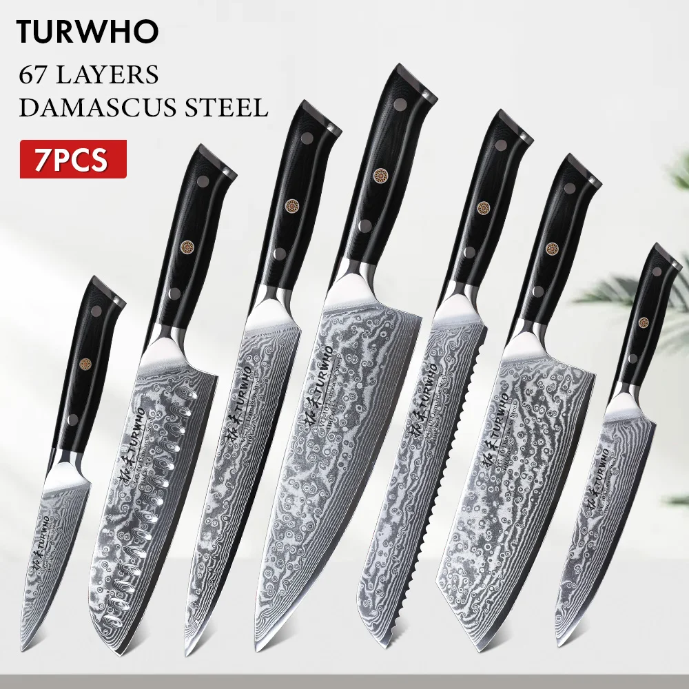 TURWHO 7PCS Pro Kitchen Knife Sets Japanese Damascus Steel Knives Best Chef  Knife Set With Excellent Acacia Wood/Knife Set BlocK - AliExpress