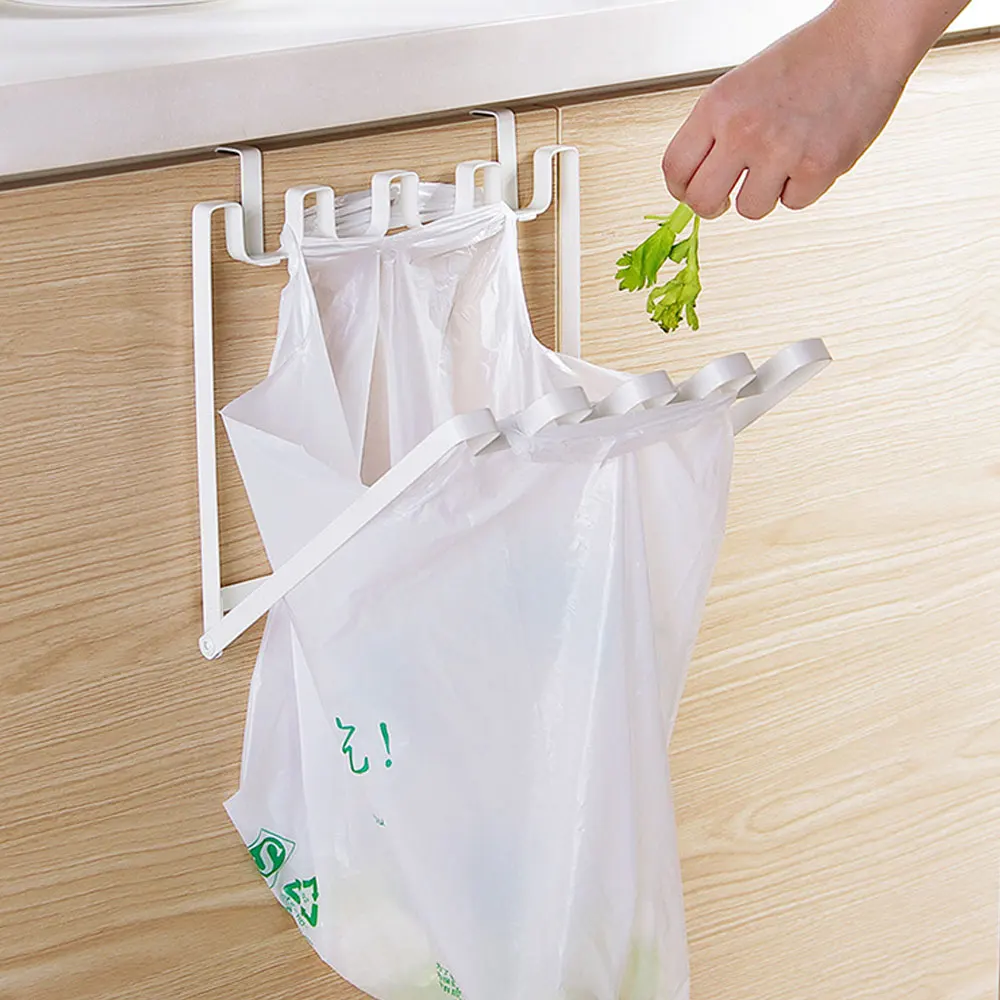 1pc Foldable Sturdy Iron Over Cabinet Door Garbage Bag Organizer