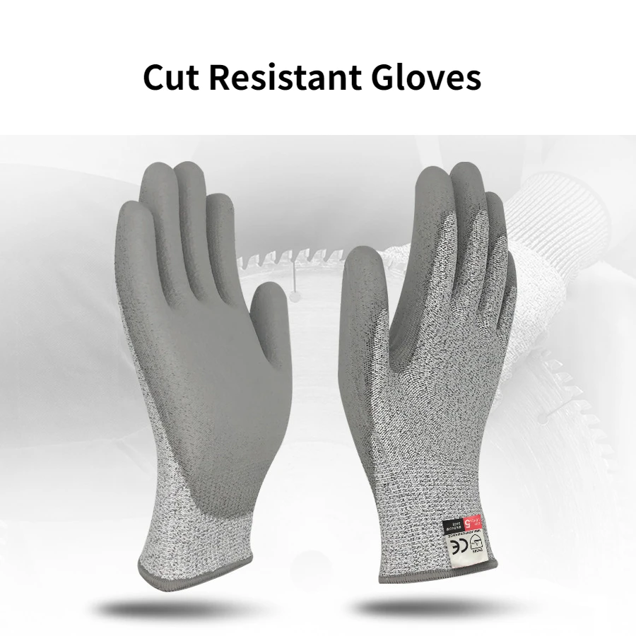 1pair=2pcs Anti-cut gloves pu coating coated palm dipped gloves non-slip five-level anti-cut construction site gloves