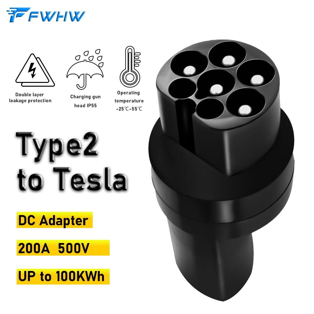 Adaptador EV Tesla para vehículos eléctricos, chavo para cargador CC IEC  62196 tipo 2 para modelos