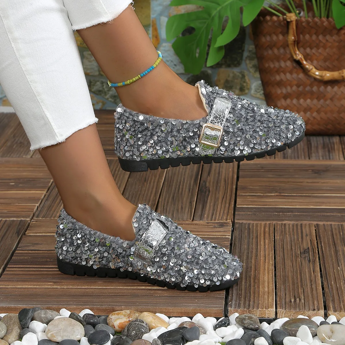 Summer Ballet Shoes Women Flat Shoes Bling Women Loafers Platform Shiny Women's Casual Shoes Sequin Slippers Big Szie Shoe