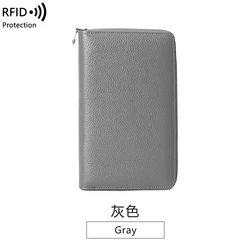 RFID Anti - Theft Cowhide Leather Wallet - Premium Long Passbook Clutch with Large Capacity (Grey)