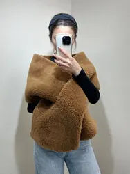 2023 New Teddy FUR real Alpaca women autumn winter Scarf Women Luxury Brand Women's Fashion Wraps Soft Shawl Poncho