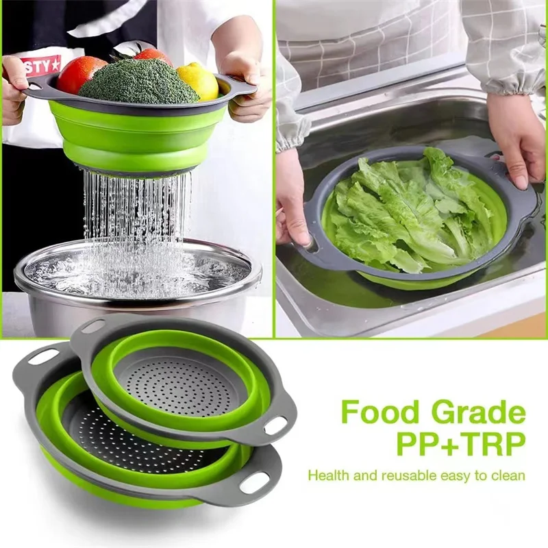 

1pcs Silicone Round Folding Vegetable Fruits Washing Drain Basket Colander Strainer Collapsible Drainer Kitchen Tool