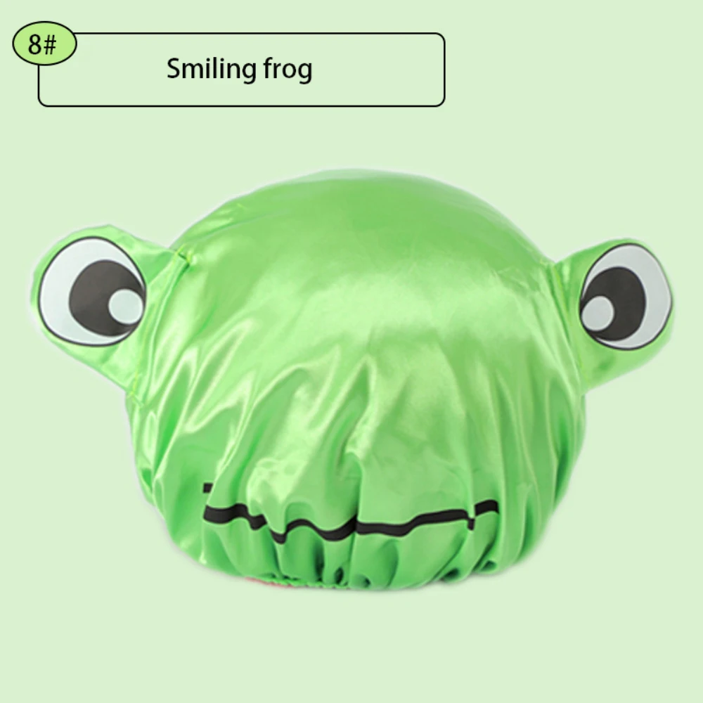 Children's Cartoon Shower Cap Double-layer Waterproof Material Cute Frog Print Satin Washing Cap Bath Head Cover Shower hair wash hat shampoo shower cap