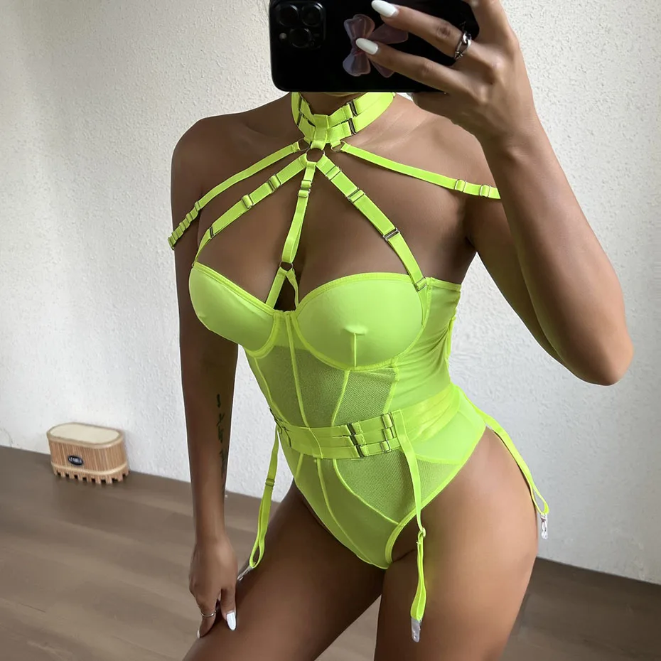 Sexy Porn Underwear Women Body Lingerie Halter Bodysuit Sleepwear Bondage Garter Teddies Erotic Catsuit Lingerie Porno Costumes