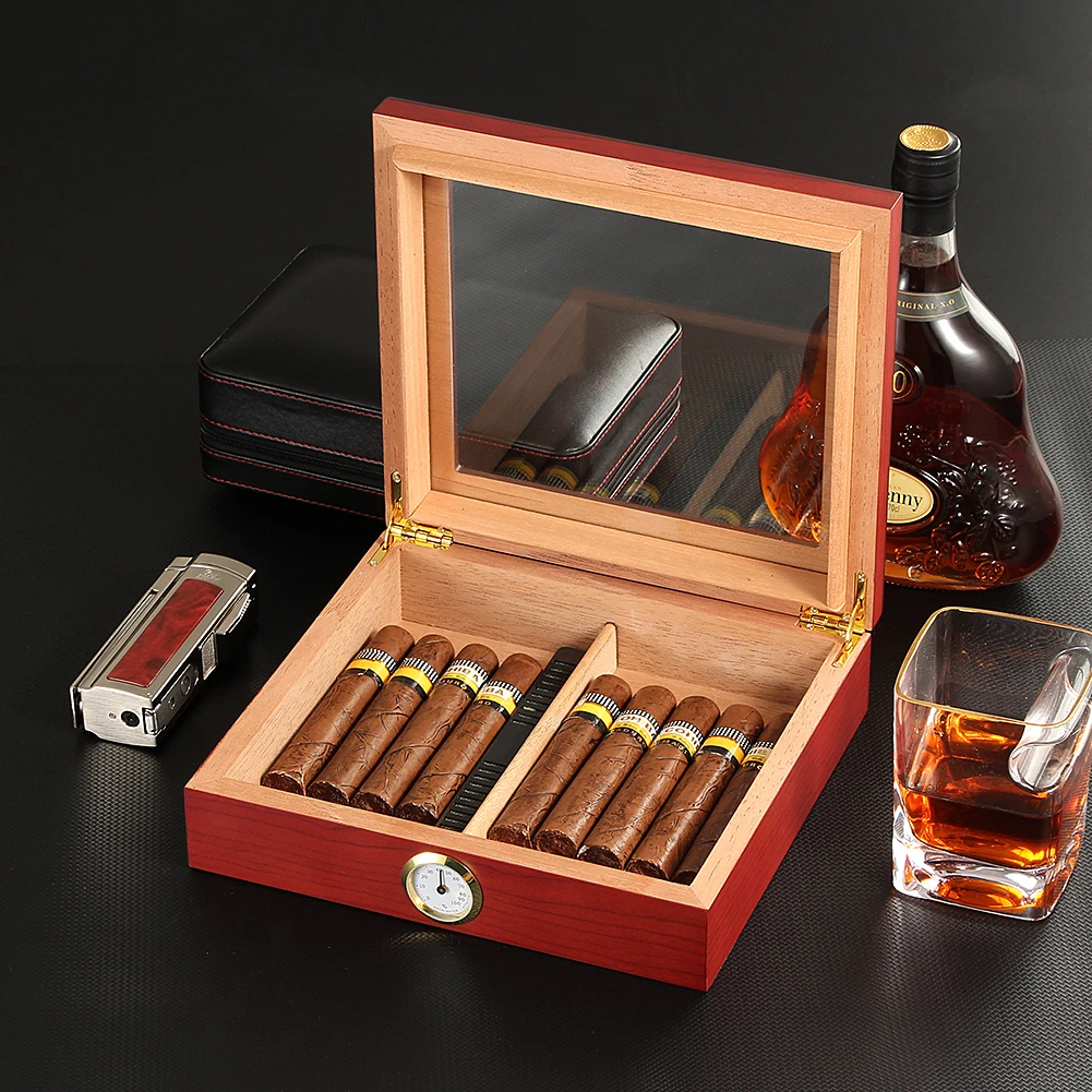 GALINER Luxury Cigar Humidor Portable Travel Cigar Box Cedar Wood Leather  Humidor Box Case Cigars W/ Hygrometer Humidifier - AliExpress