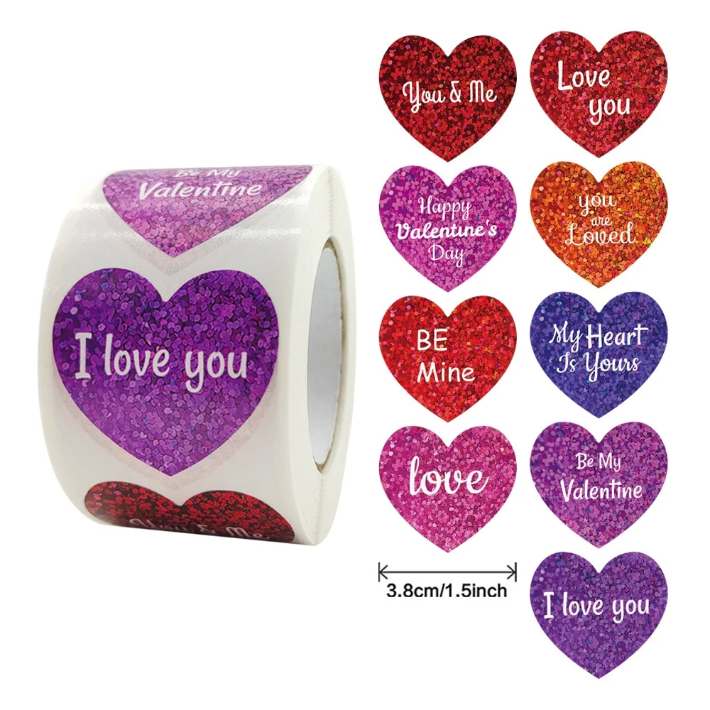 500pcs 3.8cm/1.5inch Red Heart Shape Labels Valentine's Day Paper Packaging Sticker Candy Dragee Bag Gift Box Packing Wedding